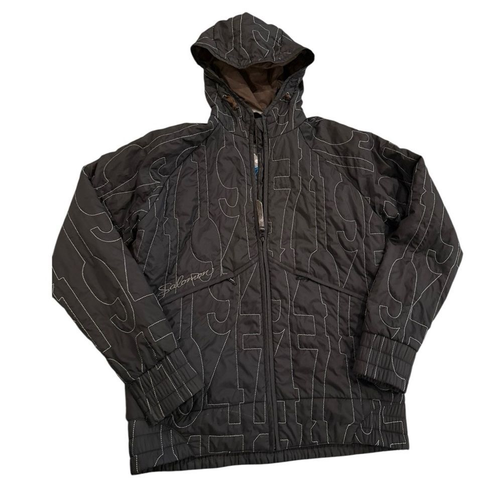 Salomon Women's Medium Signature Embroidered Quilted Black Hooded Jacket Coat - Picture 3 of 13